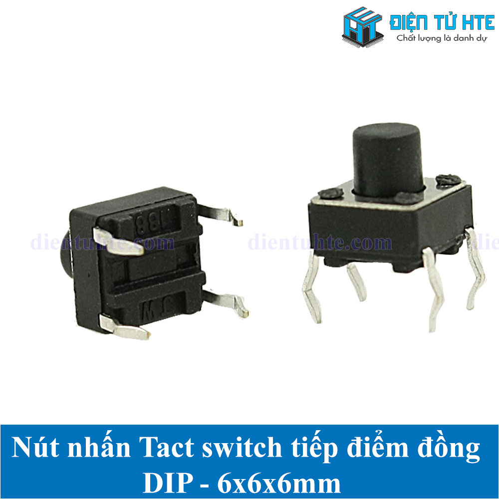 Nút nhấn 4 chân cắm DIP tiếp điểm đồng 6x6 (Gói 20 cái)