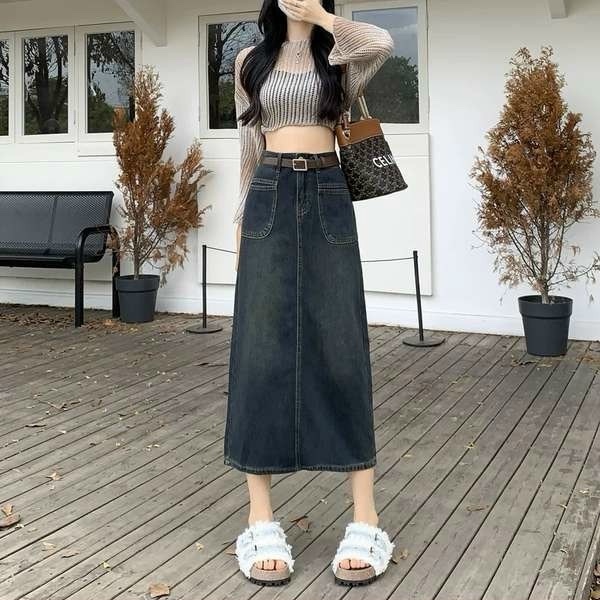 Chân váy jean 234 xẻ sau chất jean mềm siêu hot 3 size 42-58kg tùy chiều cao
