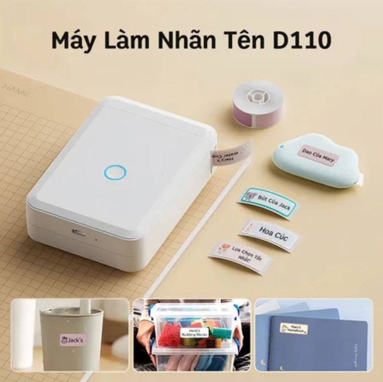 Máy In Nhiệt Mini Kết Nối Bluetooth D110 PRO in tem, mã vạch QR, nhãn dán, logo, sticker