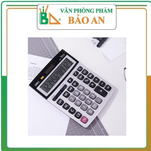 Máy tính deli kim loại 12 số, bạc e1616