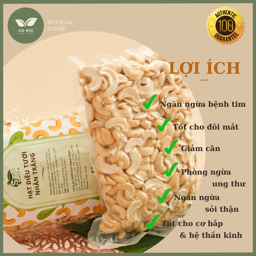 [Hạt điều cao cấp chuẩn ISO 9001]Hạt Điều Tươi nhân trắng Túi 500g