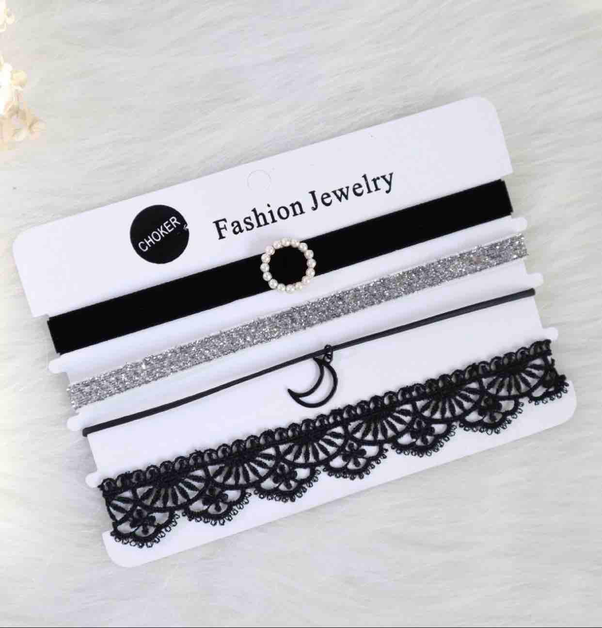 Set choker đen và bạc siêu xinh