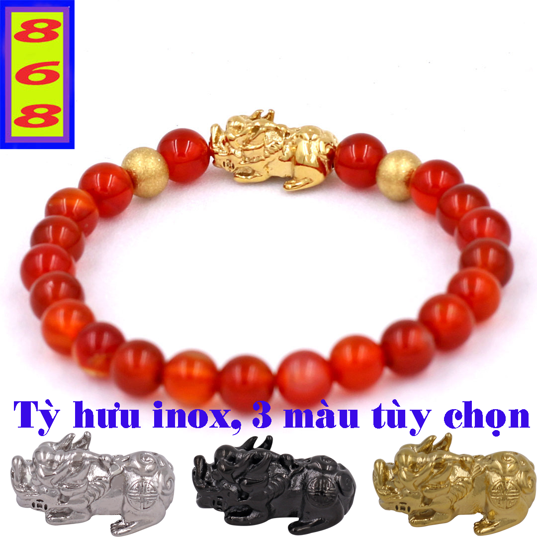 Chuỗi đeo tay đá mã não phong thủy size 6 ly - Chuỗi tay Tỳ Hưu inox - Chuỗi size nhỏ - Mang lại may mắn, tài lộc - Phong thủy 868