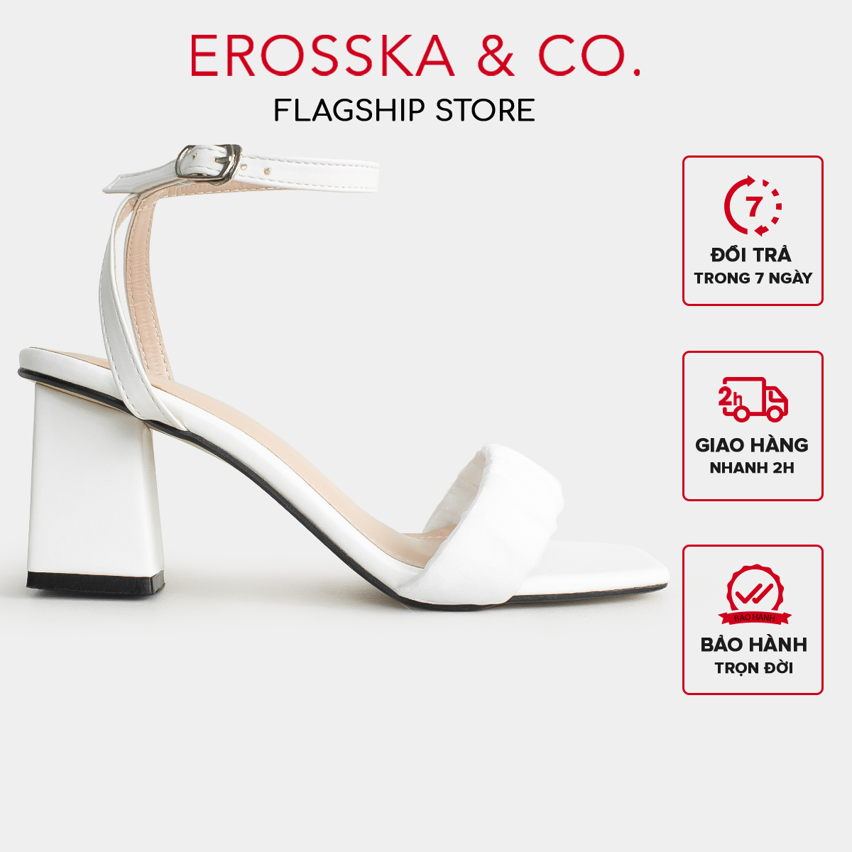 Erosska - Giày sandal cao gót nữ quai nhún phối dây quai mảnh cao 7cm màu đen - EB050