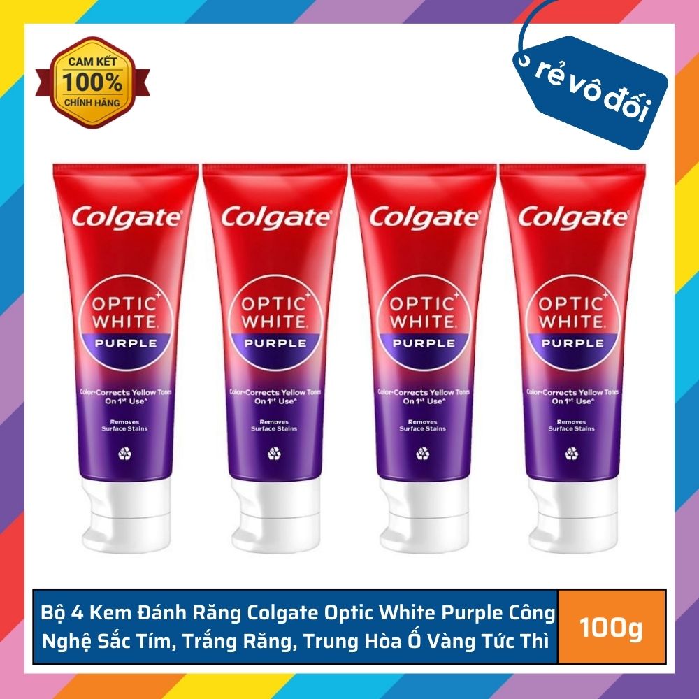 Stainless steel Colgate Optic White purple tooth coater Combo 2 toothpaste instant stain-White 100g