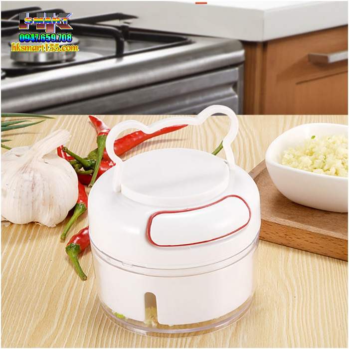 Dụng cụ xay tỏi ớt gia vị kéo tay đa năng tiện dụng, lưỡi thép không gỉ