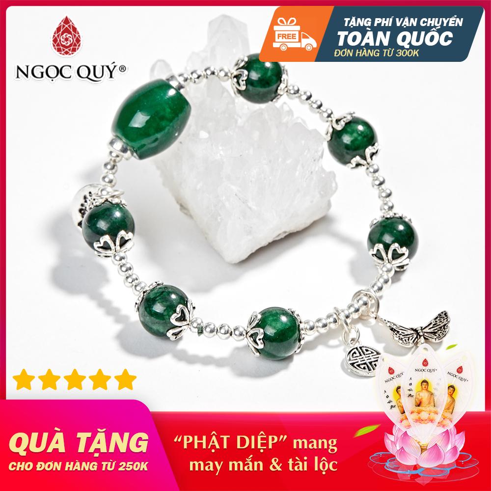 [HCM]Vòng Tay Phong Thủy Nữ Đá Cẩm Thạch Sơn Thủy Phối Charm Lu Thống & Hoa Sen 10mm Mệnh Mộc  Hỏa - Ngọc Quý Gemstones