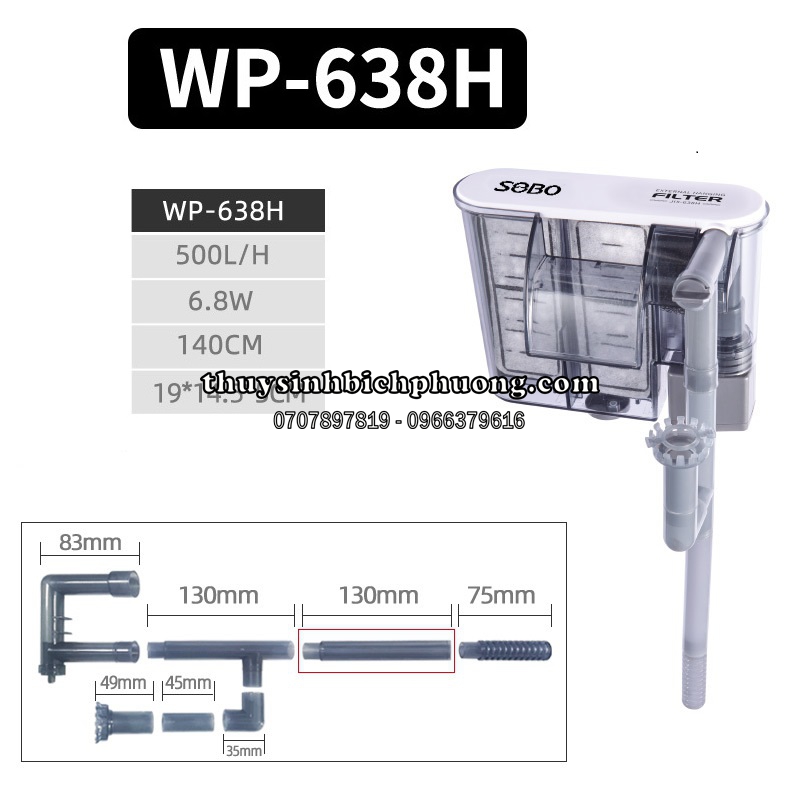 Lọc Thác Sobo WP-618H, WP-628H, WP-638H Cho Bể Cá Cảnh (Lọc thác cao cấp mini có hút mặt, chạy êm)