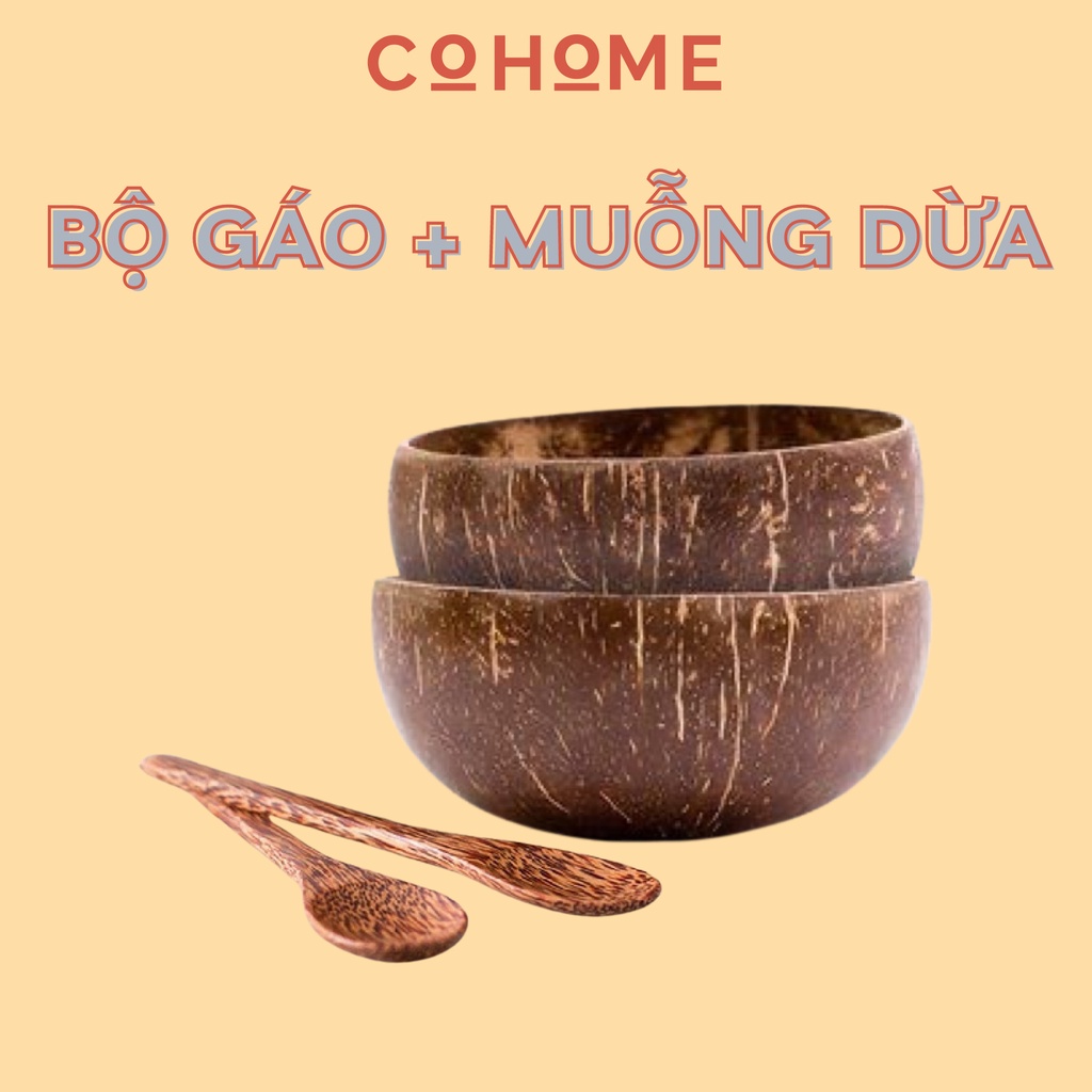 Bộ chén gáo dừa kèm muỗng gỗ