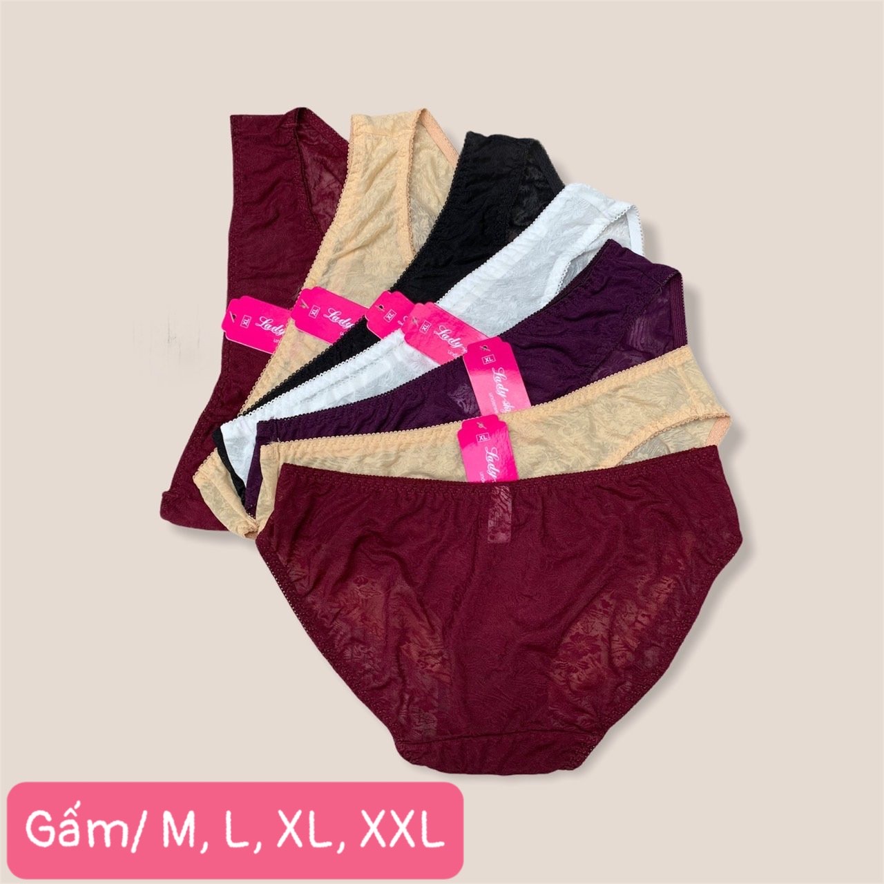 Combo 5 quần lót nữ gấm hoa Lady 500 – Co giãn, thoáng mát, họa tiết sang trọng