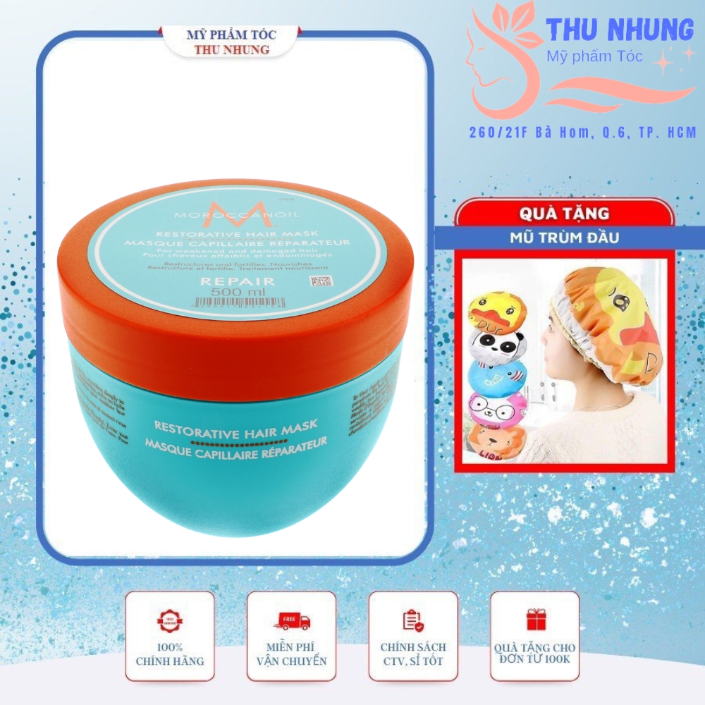 (+Tặng mũ trùm) Mặt nạ ủ tóc Moroccanoil Restorative Repair Mask phục hồi tóc hư tổn 500ml Israel