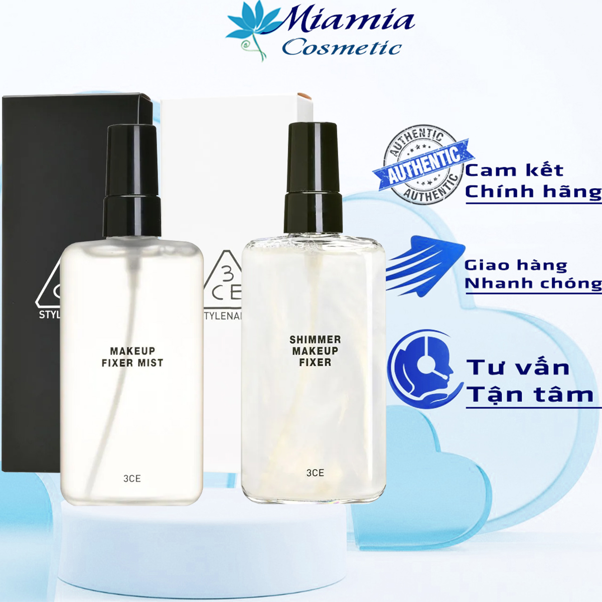 Xịt Khoáng 3CE SHIMMER MAKEUP FIXER & MAKEUP FIXER MIST [CHÍNH HÃNG]