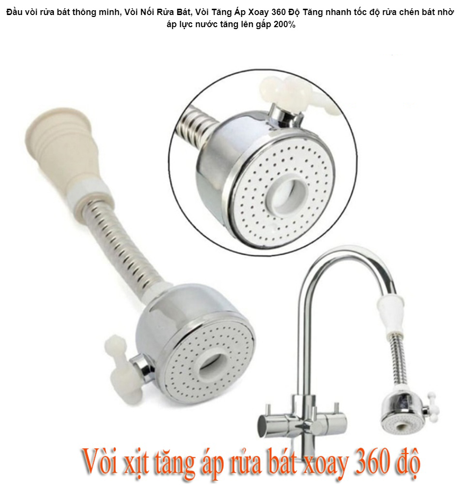 [ RẺ SỐC ] Đầu vòi rửa chén bát tăng áp. điều hướng xoay 360 độ. tiết kiệm nước. Đầu vòi mềm xoay linh hoạt cho vòi rửa chén