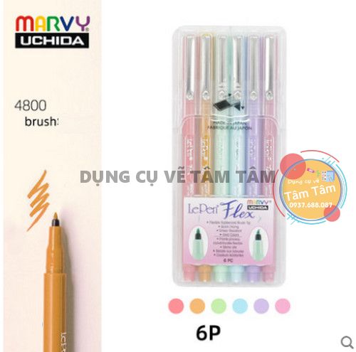 Bộ 6 Bút LePen Flex Đầu Brush Marvy 4800-Dụng cụ vẽ Tâm Tâm
