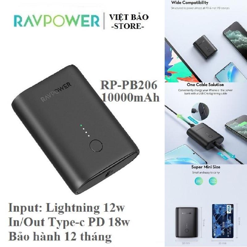 ❁✓  [Mã 151ELSALE hoàn 7  đơn 300K] Pin sạc dự phòng Siêu Nhỏ RAVPower RP-PB206 10000mAh In out PD 18w ( Bảo hành 12 tháng)
