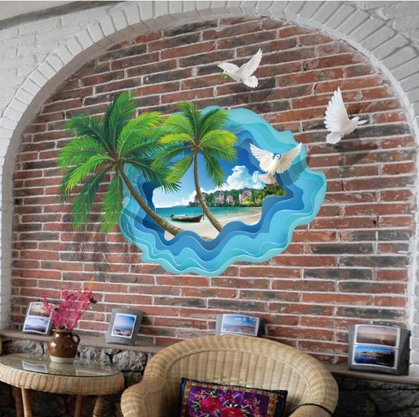 Decal trang trí Bãi biển hoạt hình