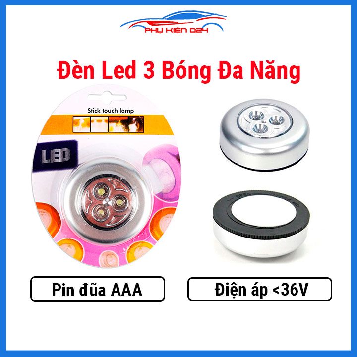 Đèn led 3 bóng siêu sáng đa năng dán lên tường, gỗ phòng ngủ, ô tô bật tắt tiện lợi