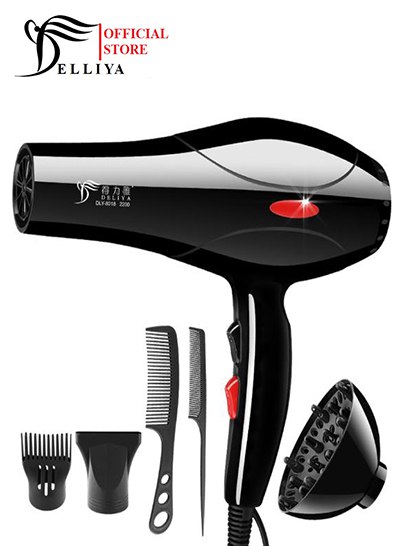 Máy Sấy Tóc Deliya 8018 Công Suất 2200W Có 3 Chiều Nóng, Vừa, Mát, Tặng Kèm 5 Phụ Kiện Tạo Kiểu Tóc [Bảo Hành 1 Năm - Đổi Mới 1-1 Trong 7 Ngày] -AT stores Happy day shop