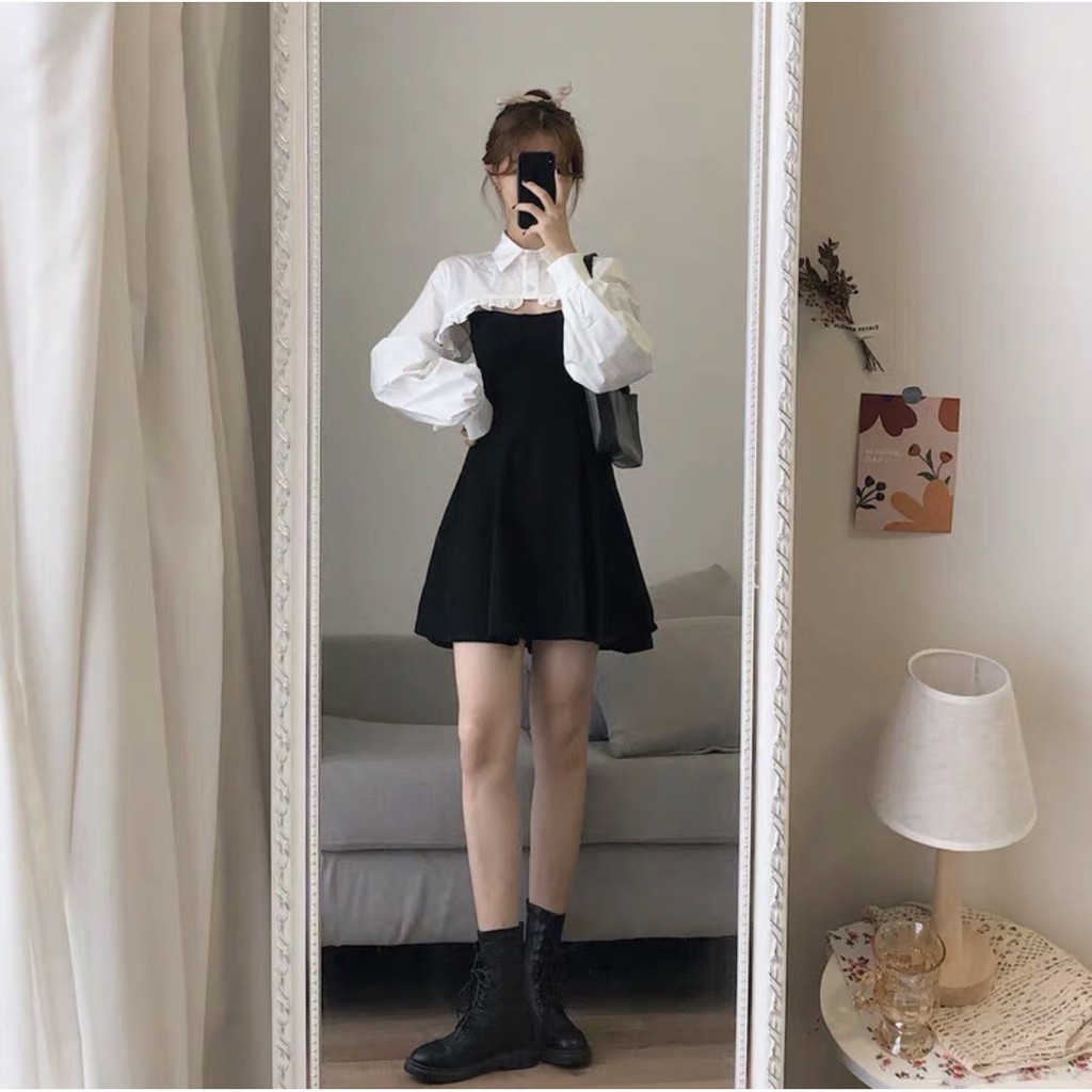 Sét váy 2 dây kèm áo croptop