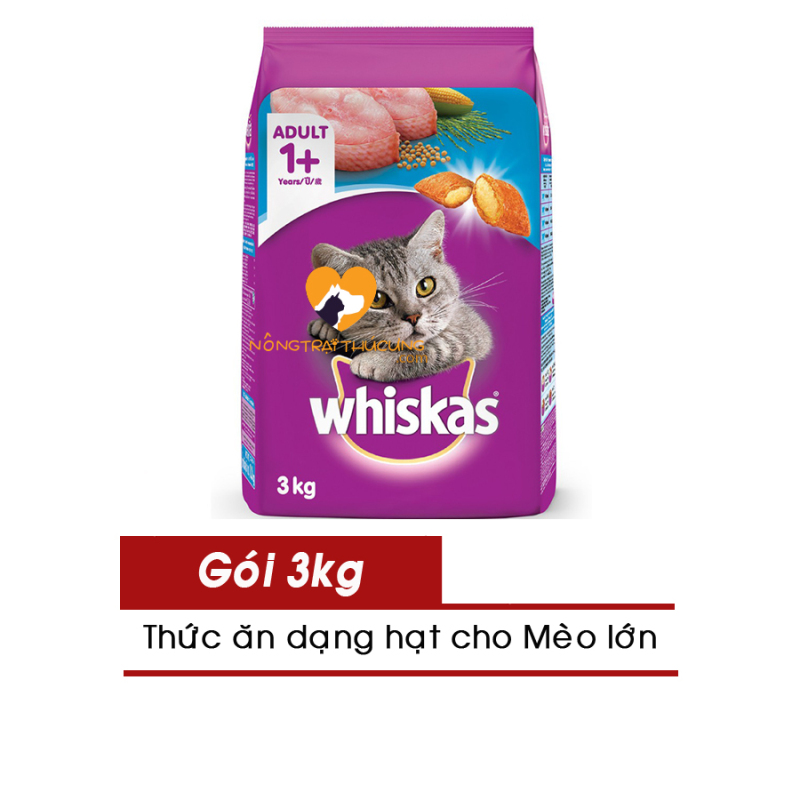 Thức ăn hạt cho Mèo Lớn Whiskas gói 3kg -Vị Cá Biển - [Nông Trại Thú Cưng]