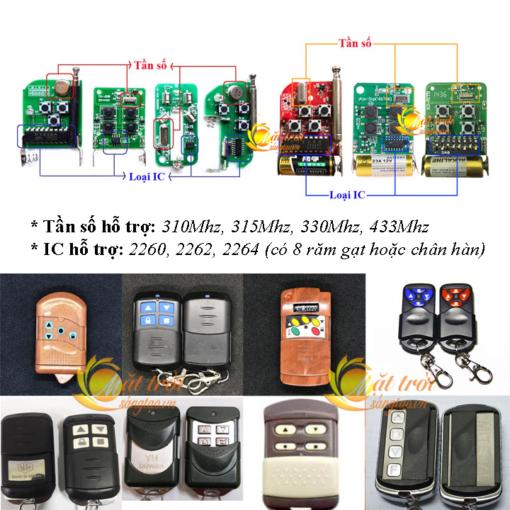 Điều khiển cửa cuốn mã gạt tần số 433Mhz