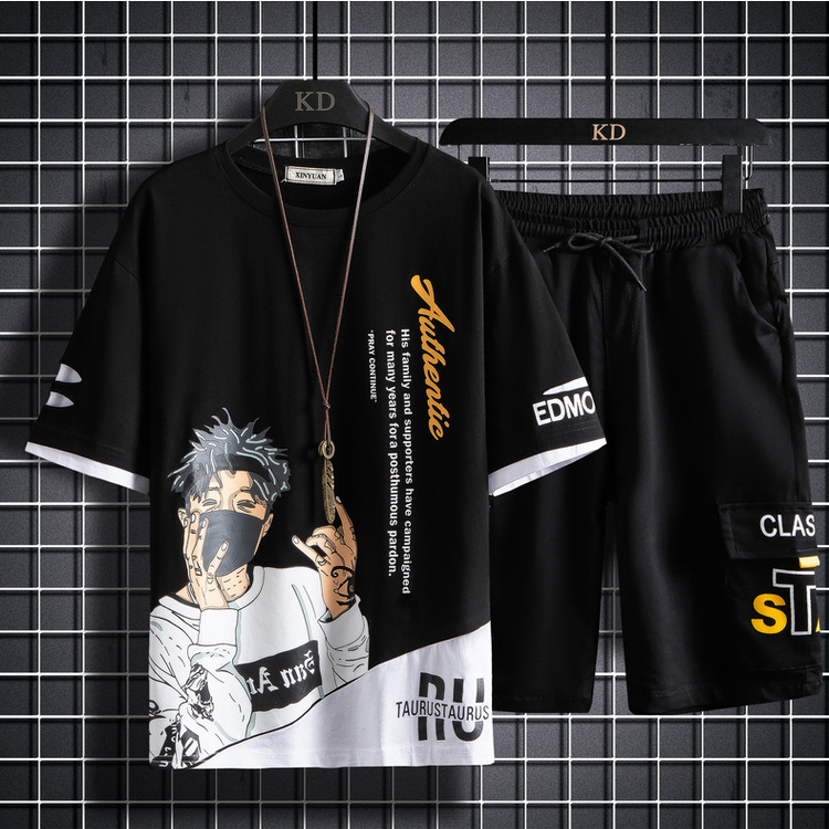 [ Giảm Giá Sốc ]  Bộ Quần Áo Thun Nam Tay Ngắn Cổ Tròn Họa Tiết Chàng Trai Hiphop Phong Cách Trẻ Trung Cá Tính HHH MEN QA 145