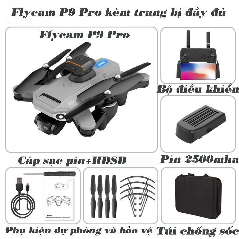 flycam 8K Máy Bay Flycam P9 Pro Max - Máy Bay Camera Flycam 8K Tránh Va Chạm - Máy Bay Không Người Lái Điều Khiển Từ Xa 4 Cánh Quay Phim - Chụp Ảnh Chống Rung
