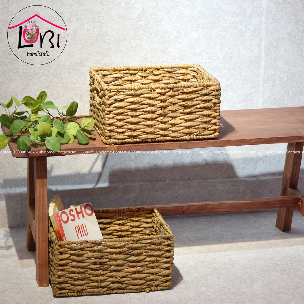 [Lubi Home] - Sọt đựng đồ đan lục bình hình chữ nhật đan vặn