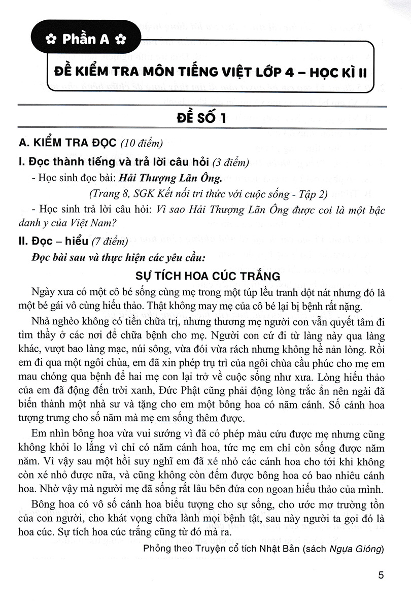 BỘ ĐỀ KIỂM TRA MÔN TIẾNG VIỆT LỚP 4 - TẬP 2 (DÙNG KÈM SGK KẾT NỐI TRI THỨC VỚI CUỘC SỐNG)