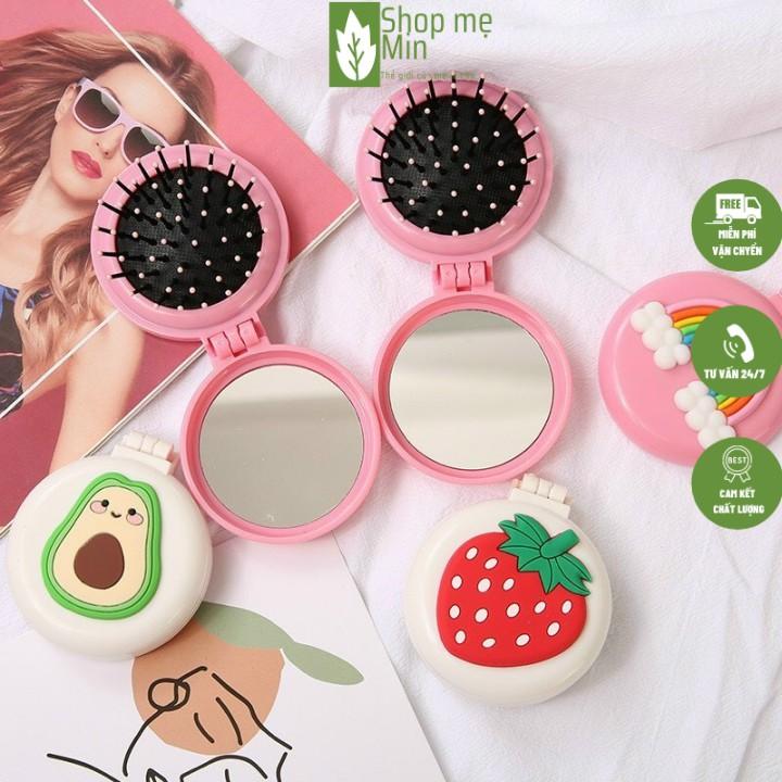 Gương Mini Kèm Lược Massage Gấp Gọn