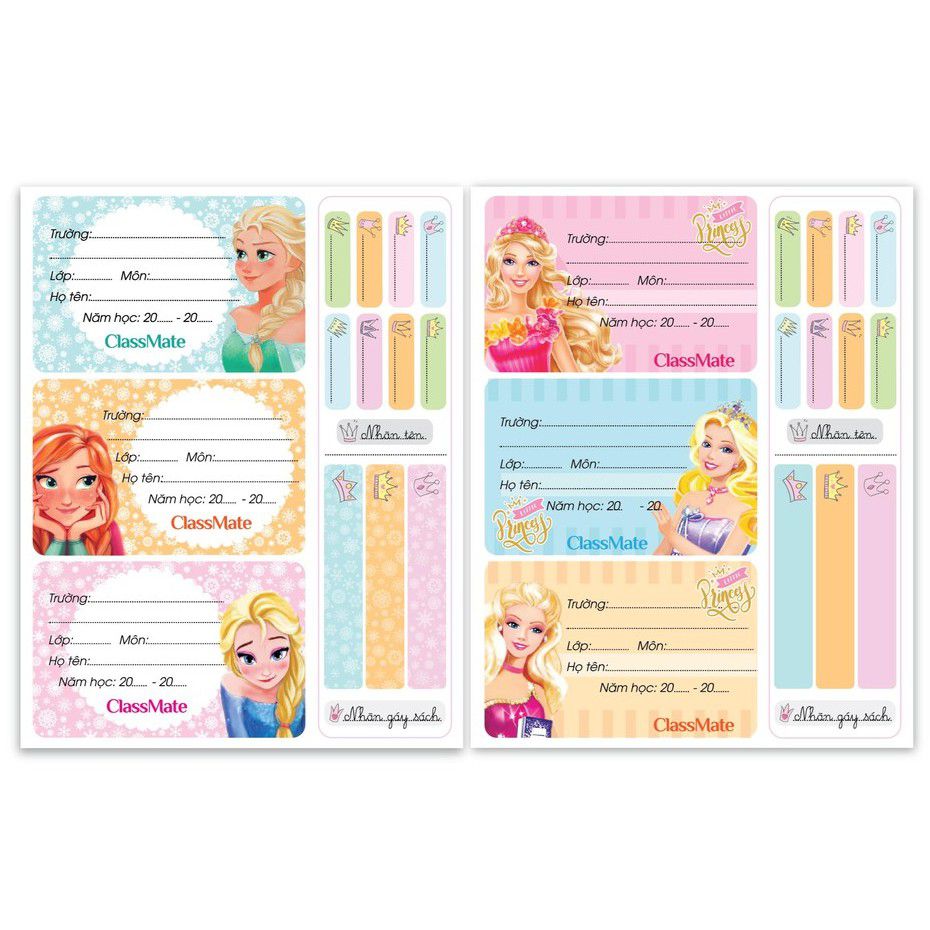 Combo 2 tập nhãn vở classmate princess cl-nt226