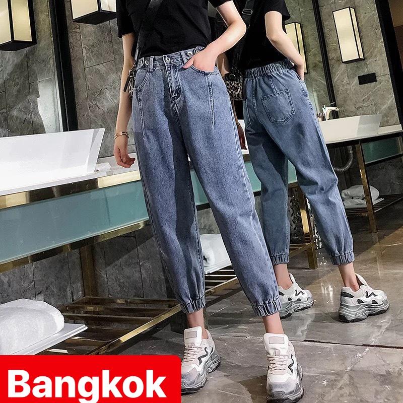 QUẦN JEAN BAGGY NỮ XANH LƯNG THUN CẠP CHUN TÚM GẤU CHẤT BÒ LƯNG CAO NÂNG MÔNG TREND MỚI THÁI LAN BK 335 - TÝ GOLD 2020