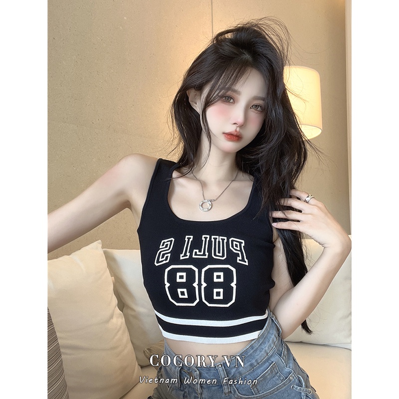 Áo croptop sát nách hoạ tiết chữ thiết kế ôm sát quyến rũ 6621