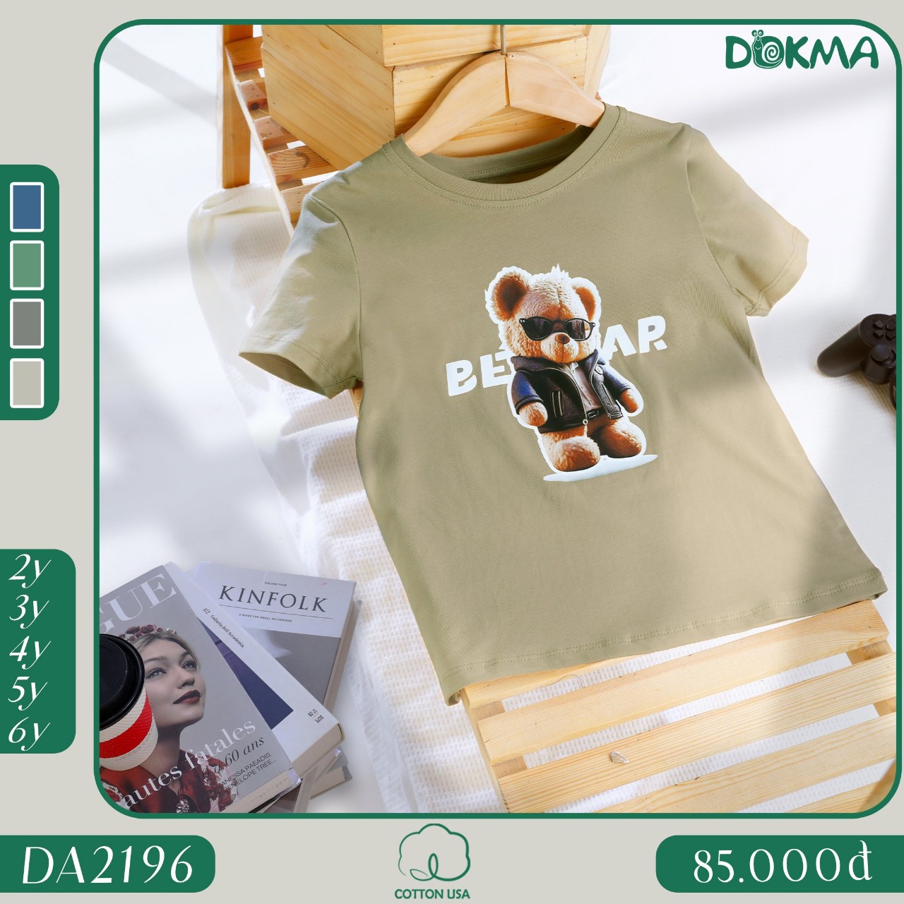 Da2196 áo cộc tay cổ tròn cotton bé trai dokma