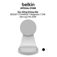 Đế sạc không dây BOOST↑CHARGE™ Magnetic Belkin, 7.5 W, đứng, kèm củ sạc PD 20W – Hàng chính hãng – Bảo hành 2 năm đổi mới
