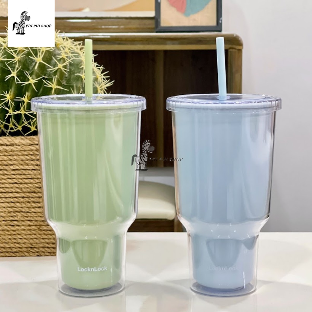Ly nhựa 2 lớp dung tích lớn 1L Lock&Lock double wall cold cup HAP527