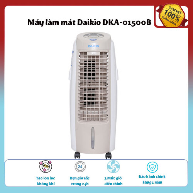 Máy làm mát Daikio DKA-01500B , Tạo ion lọc không khí và hơi nước tạo độ ẩm, Remote thông minh, Tự ngắt bơm khi hết nước,Tốc độ gió: 3 mức, Độ ổn nhỏ 55dB. Hàng chất lượng giá phải chăng.