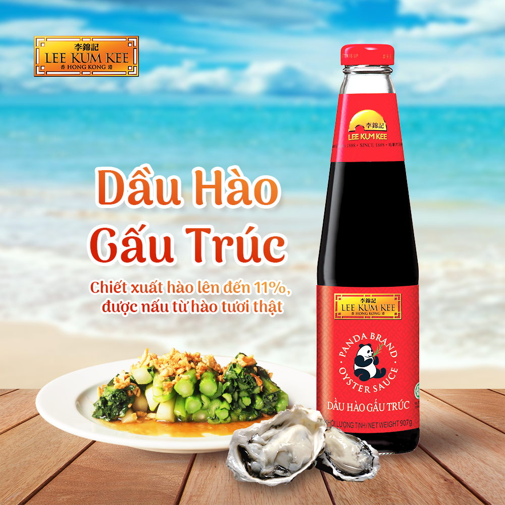 [Đơn 150K Tặng Gói Sốt] Dầu hào LEE KUM KEE GẤU TRÚC PANDA BRAND OYSTER SAUCE chai thủy tinh 907 gram
