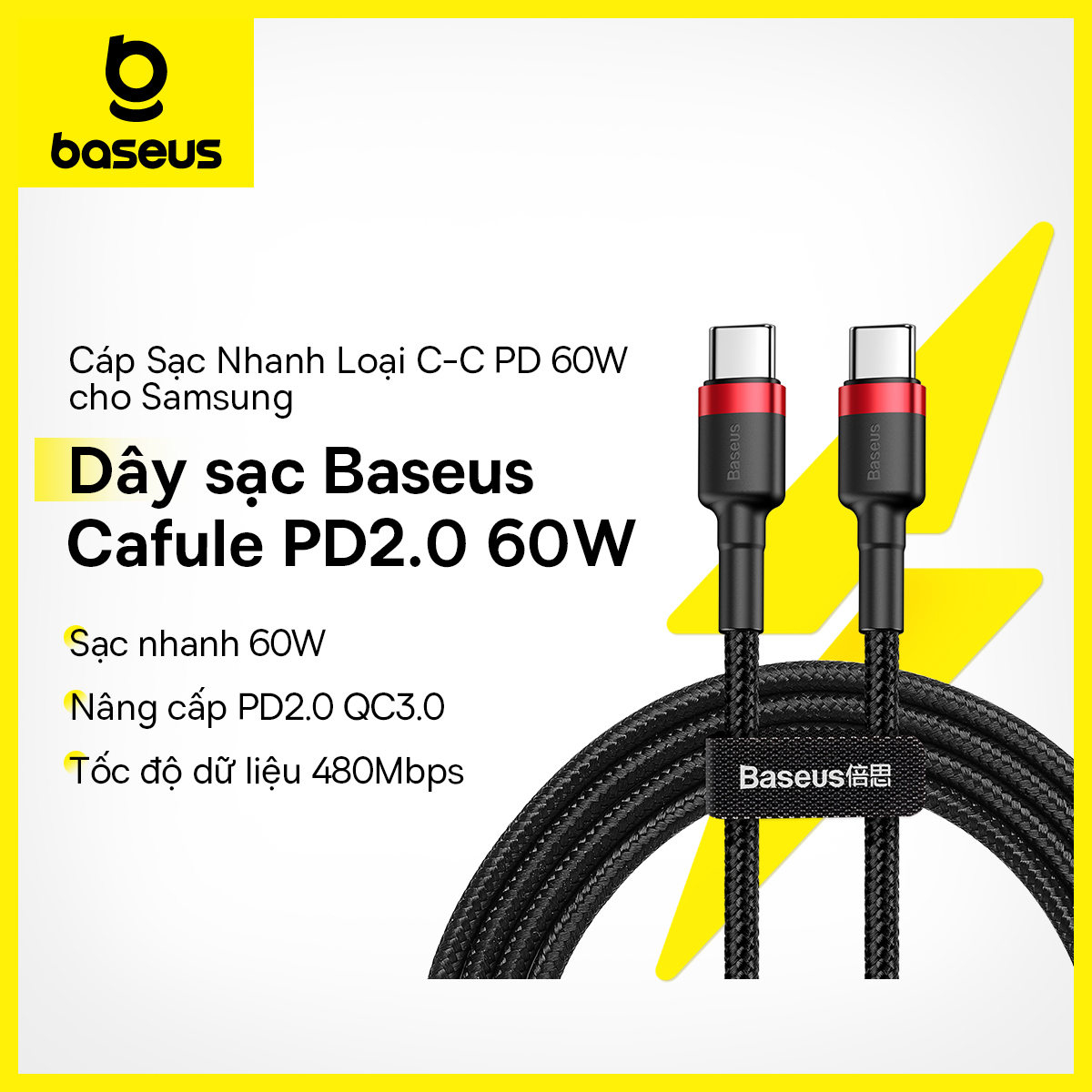 Cáp Chuyển Đổi Baseus Chuyển Từ Cổng USB Type C Sang Type C Cổng Sạc Nhanh 4.0 Độ Cho Redmi Note 7 Pro Cáp USB-C Cho Samsung S8 S9