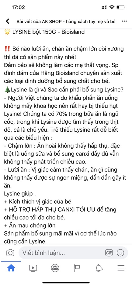 Lysine Bột 150G Bio Island Hàng