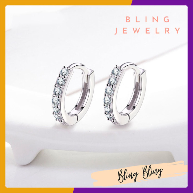 Bông Tai Thời Trang Dành Cho Nữ Bling Jewelry Bông Tai Dáng Khuyên Tròn Charm Đá Chất Liệu Bạc S925 Cao Cấp