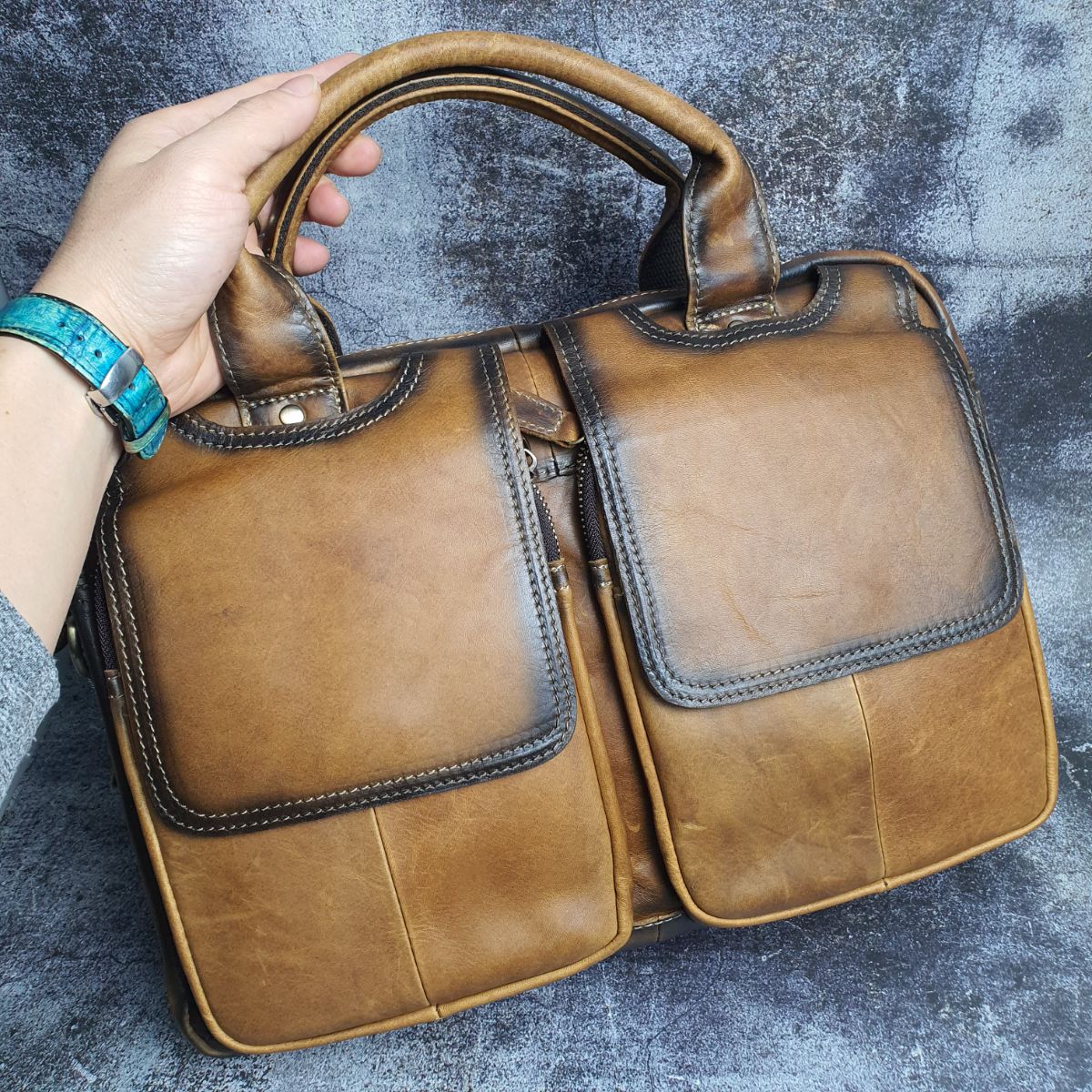 [Genuine leather] bag business men real cowhide CD309LD (Brown)-100% genuine leather, BH 3 years