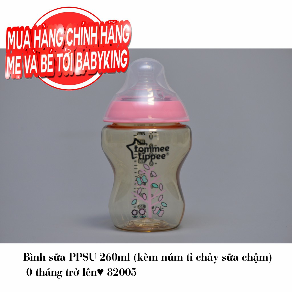 Bình sữa Tommee Tippee PPSU 260ml (kèm núm ti chảy sữa chậm) 0 tháng trở lên(82003, 82004, 82005)