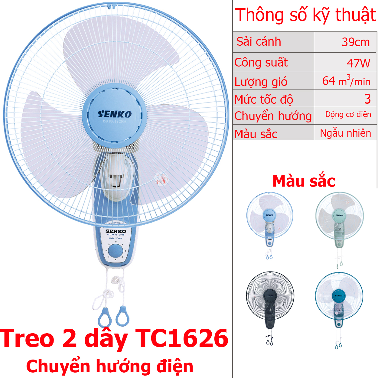 [HCM]Quạt treo tường 2 dây Senko TC1626