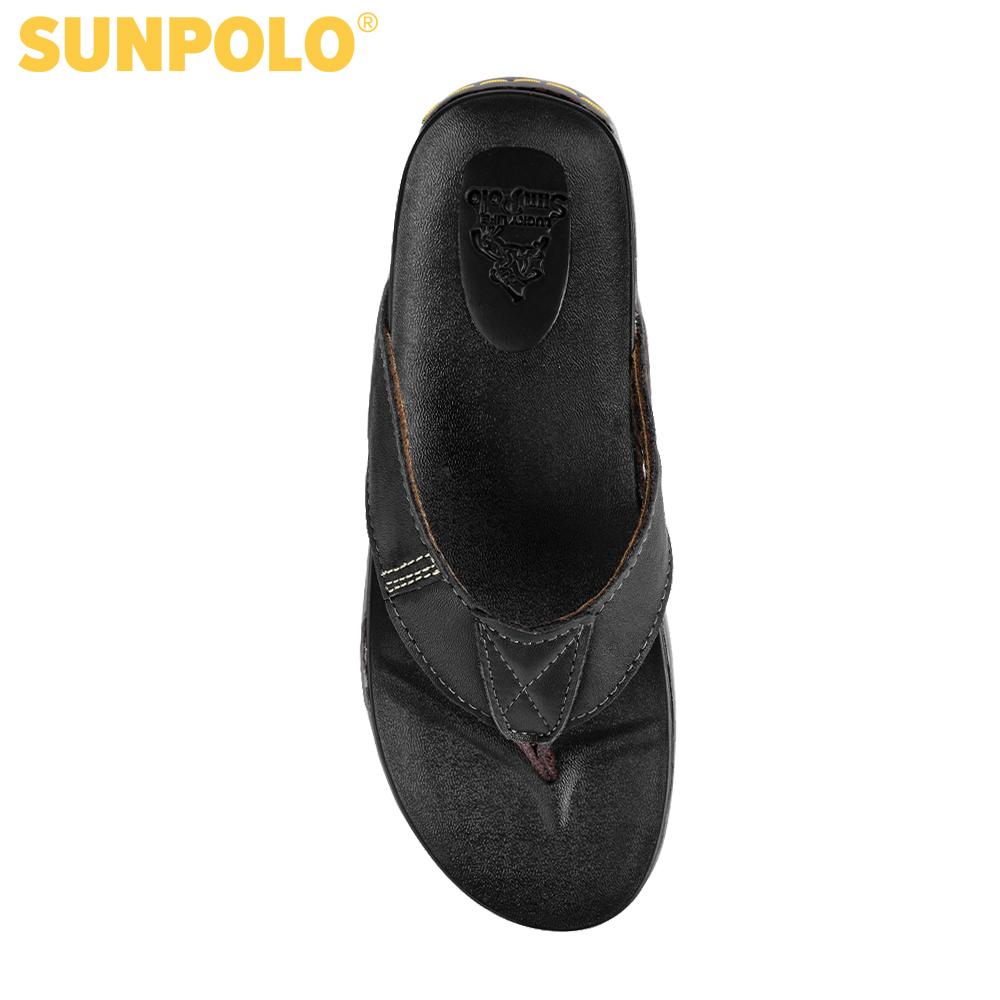 Dép kẹp nam da bò SUNPOLO đế cao su may khâu bền bỉ KEP013
