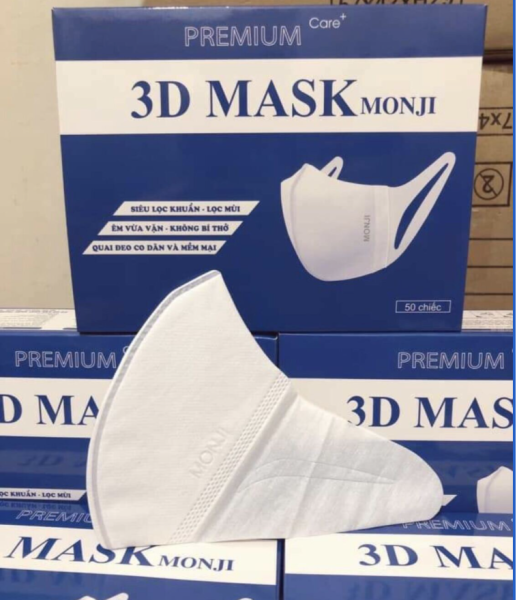 Hộp 50 chiếc Khẩu trang 3D mask Monji kháng khuẩn - Hàng chuẩn logo dập nhập khẩu