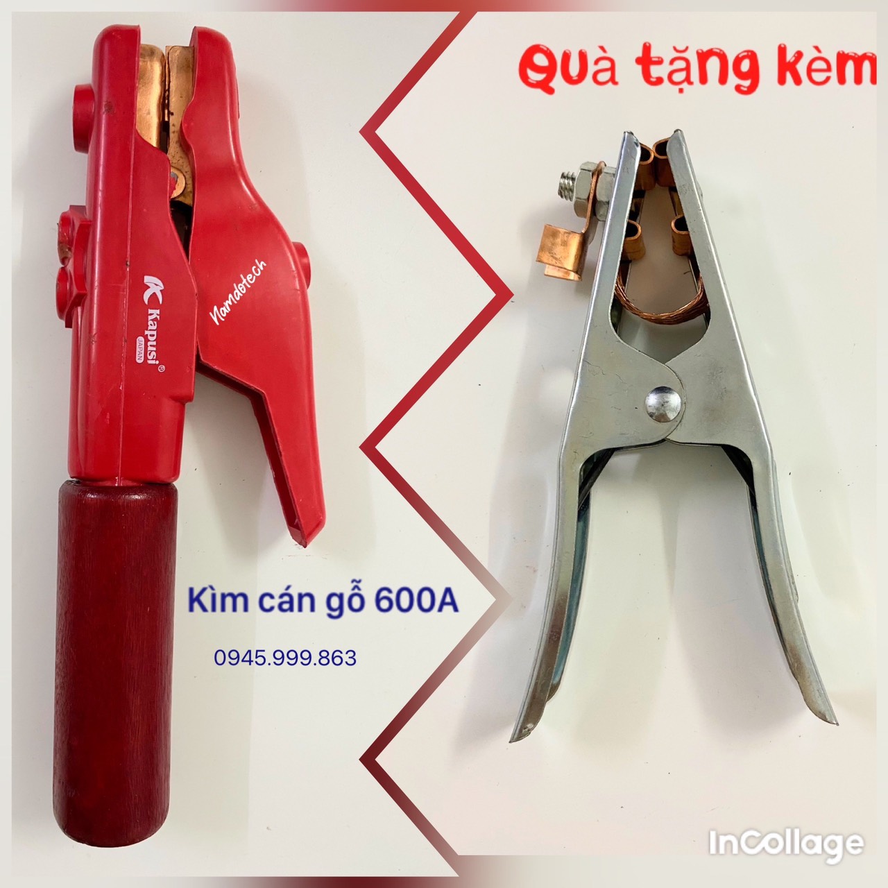 Kìm hàn cán gỗ 600A dùng cho máy hàn Que