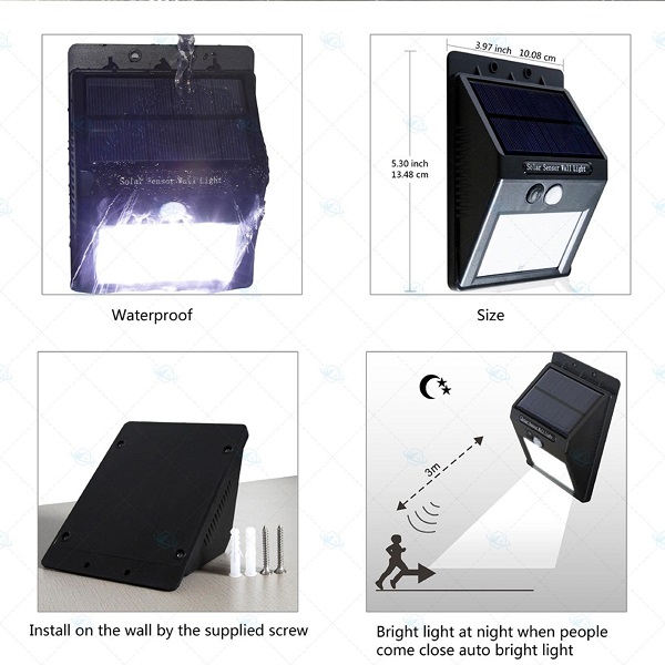 Đèn Led cảm biến năng lượng mặt trời (Solar Sensor Wall light)