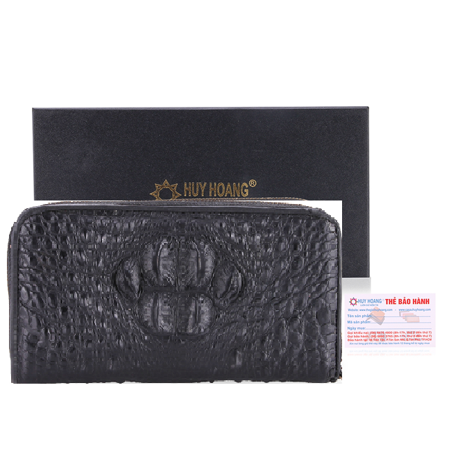 Women's crocodile leather wallet 1 zipper full black red brown cow gold Earth Brown Ví