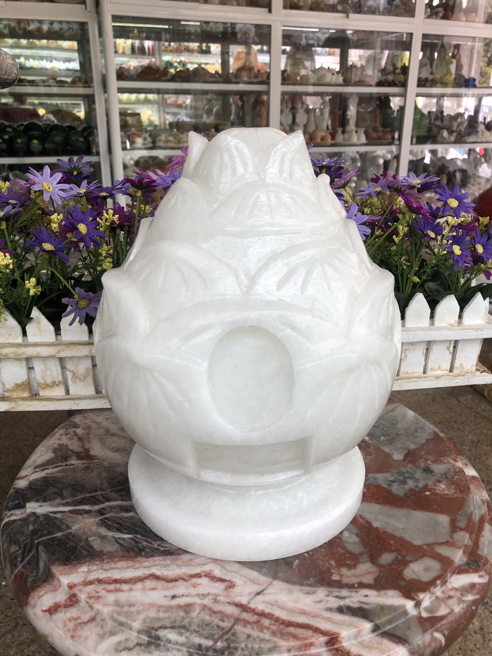 Hủ đưng tro cốt đá cẩm thạch trắng